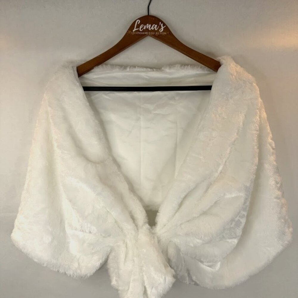 White Faux Fur Shawl Wrap, Snow White Winter Wedding Shawl